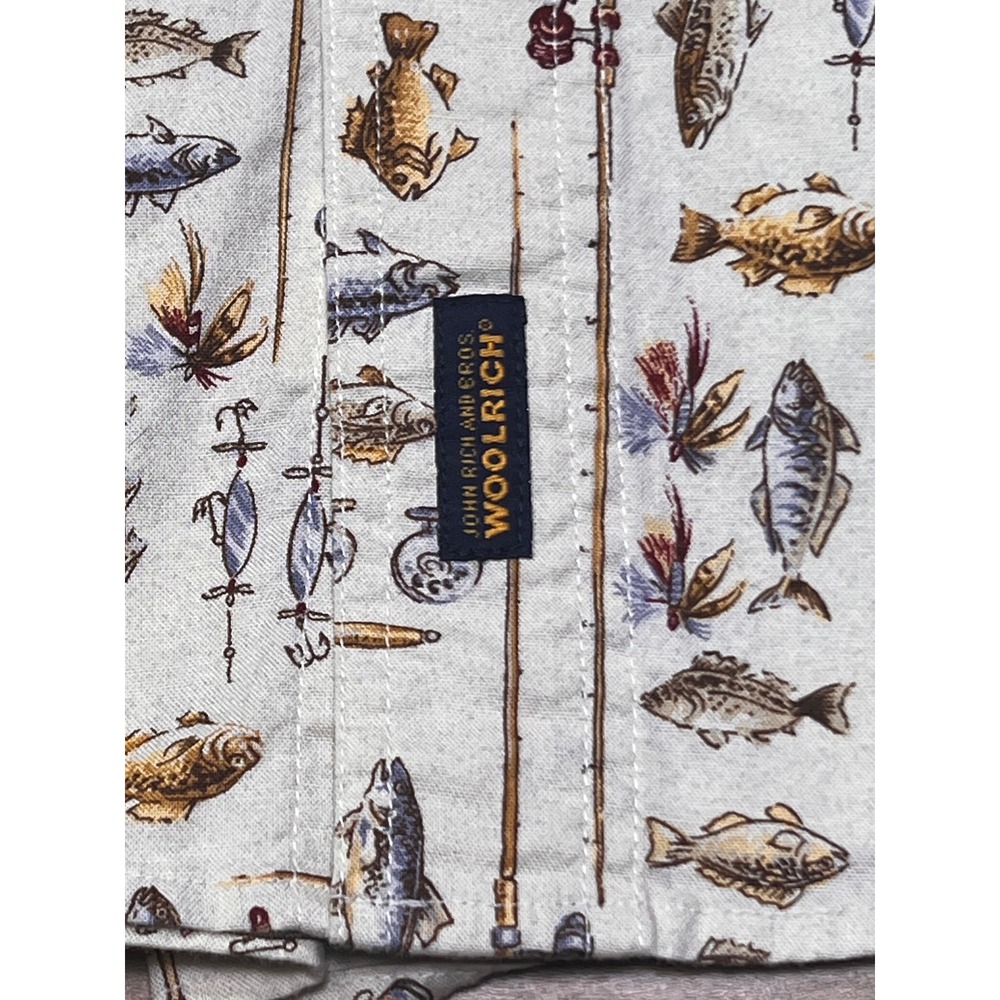 Woolrich Mens Freshwater Fish Print Short Sleeve Button Up Shirt‎ Size L - Picture 9 of 9
